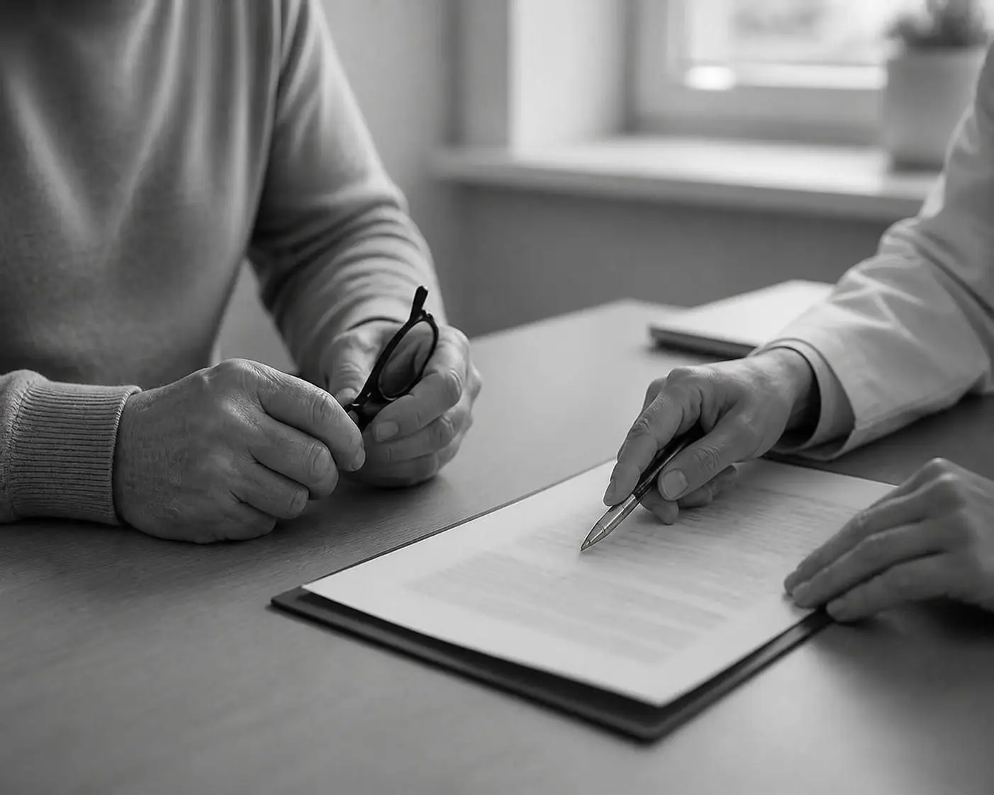 A doctor goes over a printout of medical records with a patient